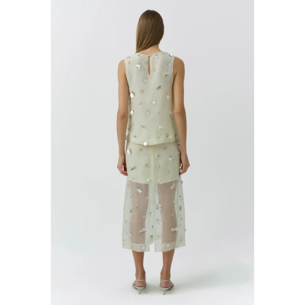 Simkhai Delilah Embellished Organza Midi Skirt in Yolk, view 5
