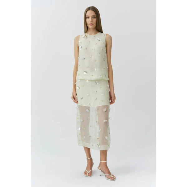 Simkhai Delilah Embellished Organza Midi Skirt in Yolk, view 6