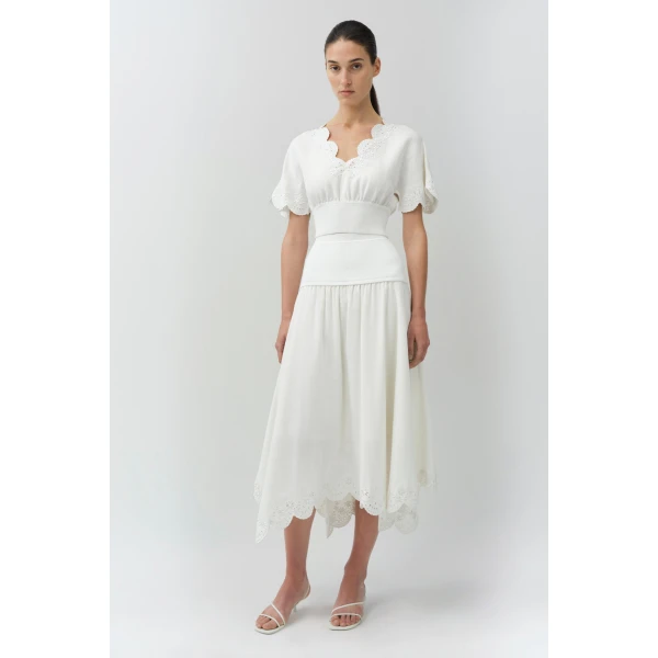 Simkhai Delphina Embroidered Linen Knit Top in White, view 6