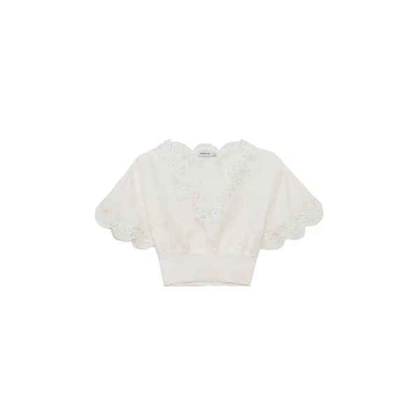 SIMKHAI Delphina Embroidered Linen Knit Top