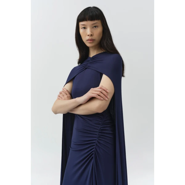 Simkhai Demi Draped Jersey Cape Gown in Midnight, view 4