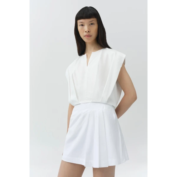 Simkhai Devlin Pleated Mini Skort in White Skirt, view 2