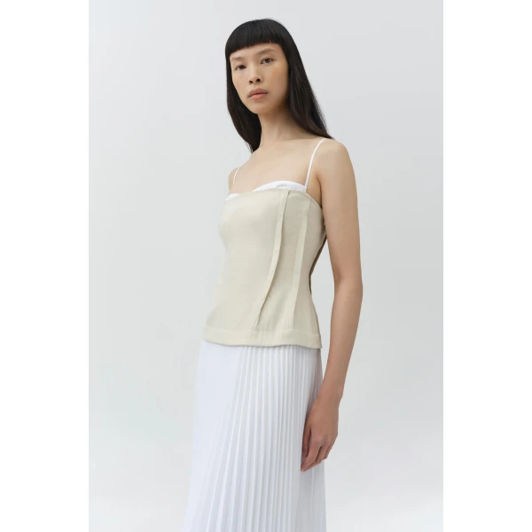 Simkhai Duval Linen Bustier Midi Dress in Sand Multi, view 3