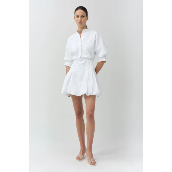 Simkhai Effie Cotton Bubble Mini Dress in White, view 6