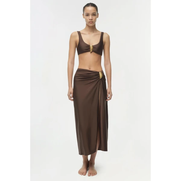 Simkhai Eiana Shell Midi Skirt in Chocolate, view 3