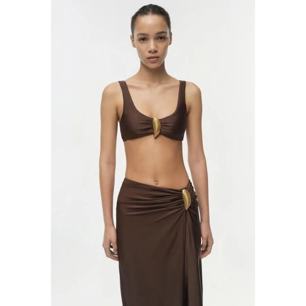 Simkhai Eiana Shell Midi Skirt in Chocolate, view 4