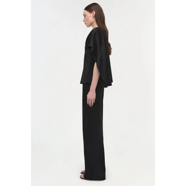 Simkhai Eliora Draped Satin Cape Top in Black, view 4
