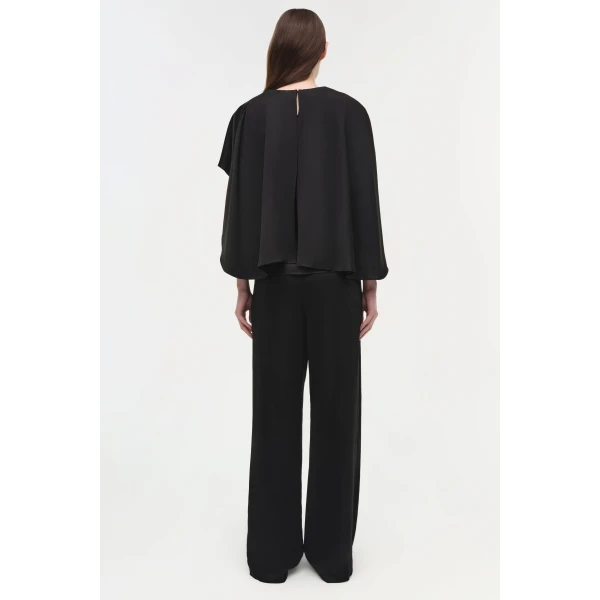 Simkhai Eliora Draped Satin Cape Top in Black, view 5