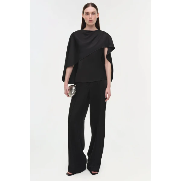 Simkhai Eliora Draped Satin Cape Top in Black, view 6