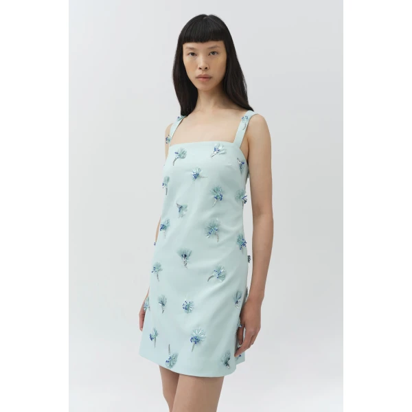 Simkhai Ella Embellished Crepe Mini Dress in Sky, view 2