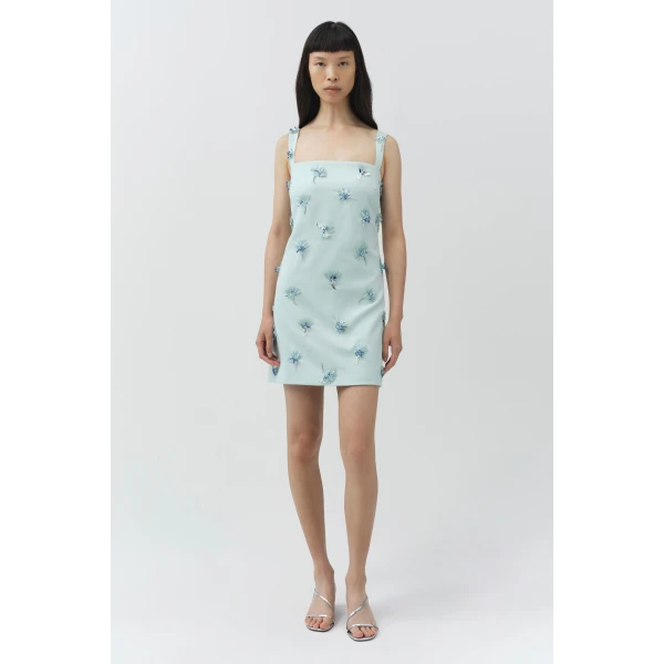 Simkhai Ella Embellished Crepe Mini Dress in Sky, view 6