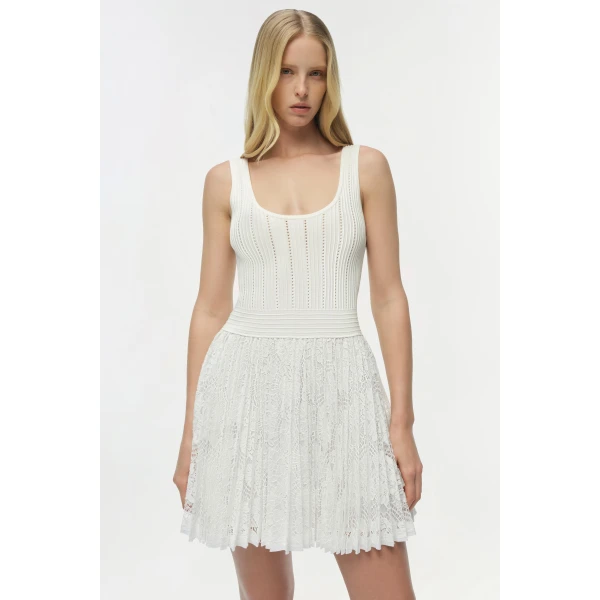Simkhai Ellis Knit Lace Mini Dress in Ivory, view 2