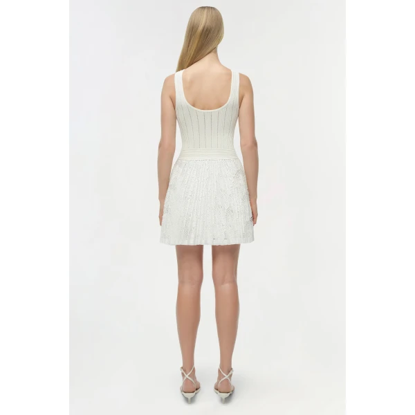 Simkhai Ellis Knit Lace Mini Dress in Ivory, view 4