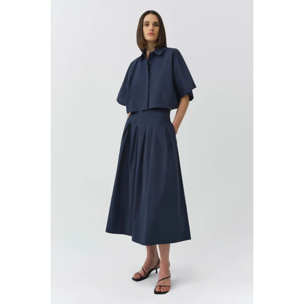 Simkhai Elora Cotton Midi Skirt in Midnight, view 3