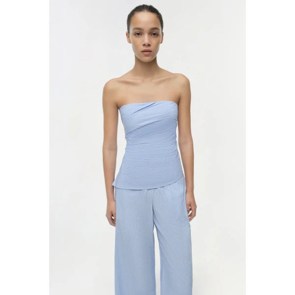 Simkhai Emerson Ruched Bustier Top in Periwinkle Stripe, view 3