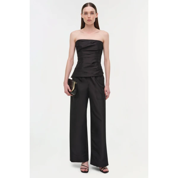 Simkhai Emerson Ruched Taffeta Bustier Top in Black, view 6