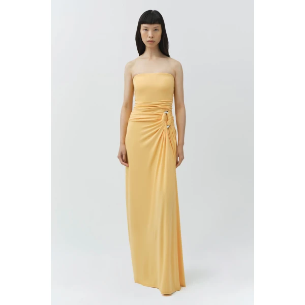 Simkhai Emma Strapless Draped Jersey Bustier Gown in Mango, view 2