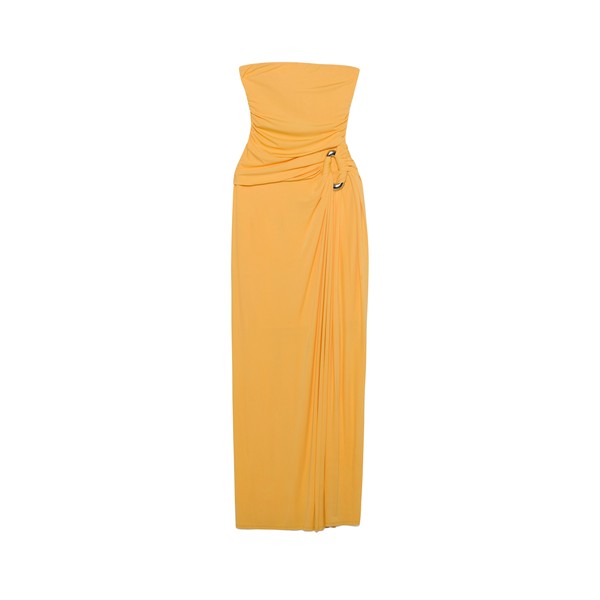 Simkhai Emma Strapless Draped Jersey Bustier Gown in Mango