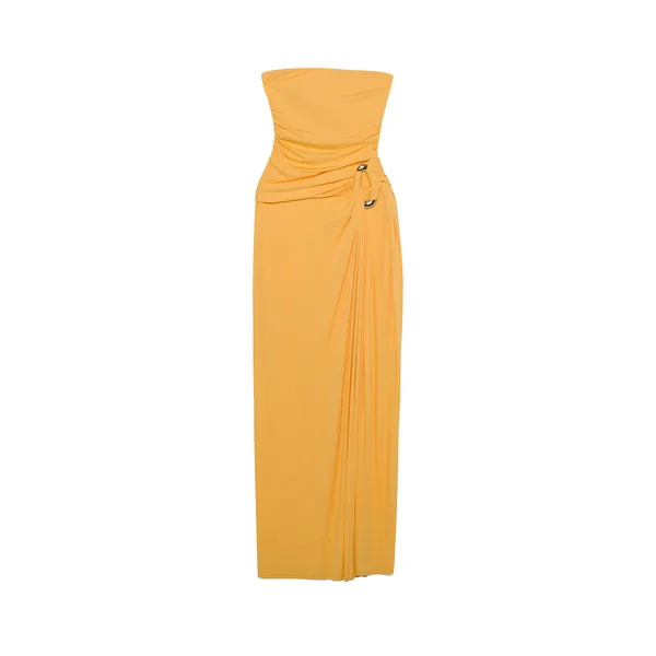 SIMKHAI Emma Strapless Draped Jersey Bustier Gown
