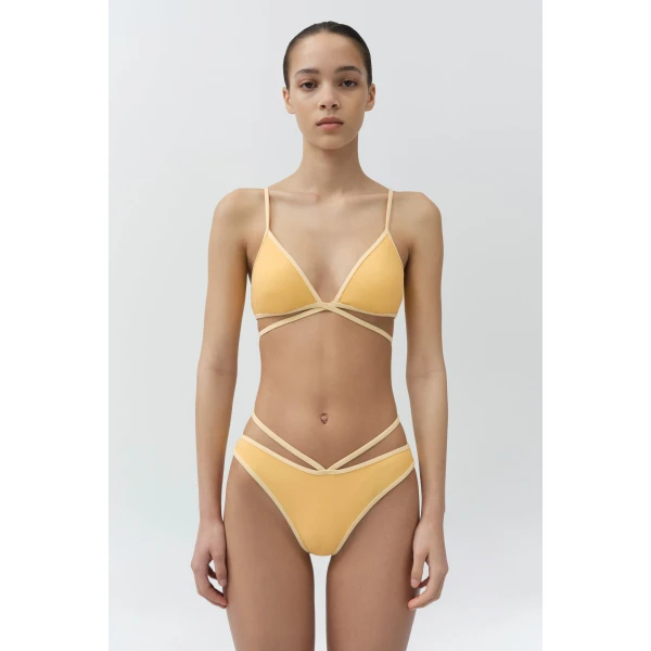 Simkhai Emmalynn Strappy Bikini Bottom in Buttercream Multi, view 2