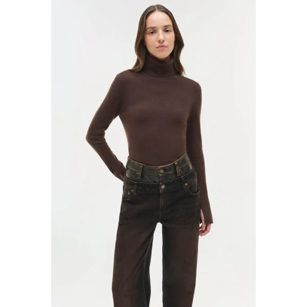 Simkhai Fenwick Cashmere Turtleneck in Chocolate Knit, view 2