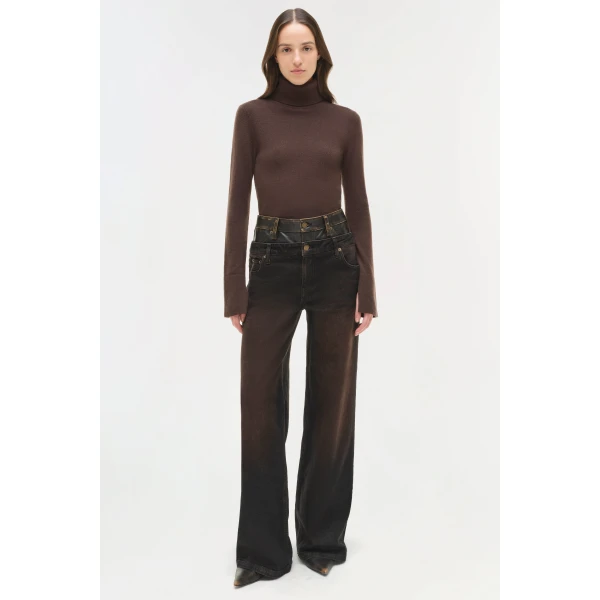 Simkhai Fenwick Cashmere Turtleneck in Chocolate Knit, view 6