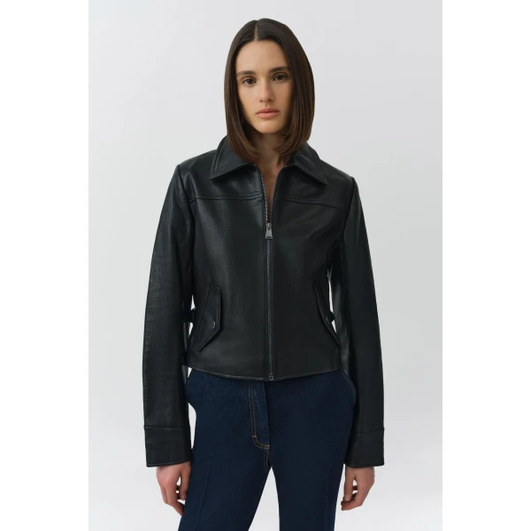 Simkhai Freeman Leather Jacket in Black, view 3
