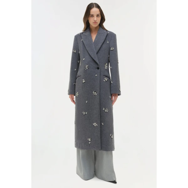 Simkhai Gianni Embellished Wool Coat in Heather Grey, view 2