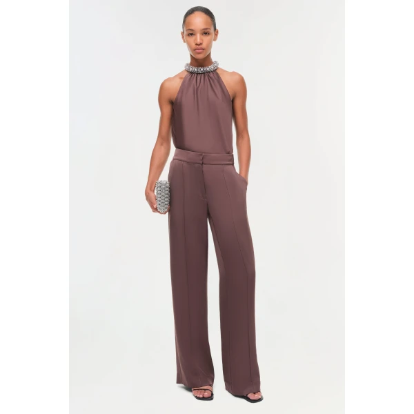 Simkhai Kyra Satin Wide Leg Pant in Chocolate, view 3