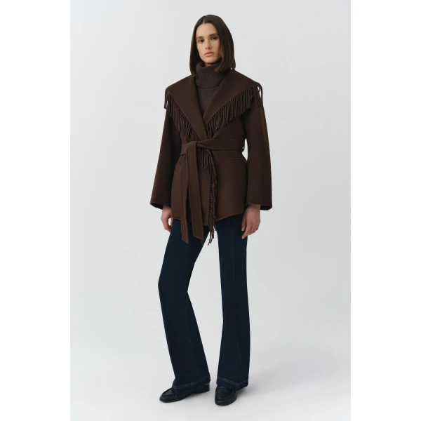 Simkhai Rowen Fringe Jacket in Chocolate, view 4