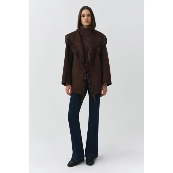 Simkhai Rowen Fringe Jacket in Chocolate, view 6