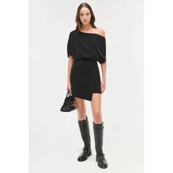 Simkhai Shania Off Shoulder Knit Mini Dress in Black, view 3