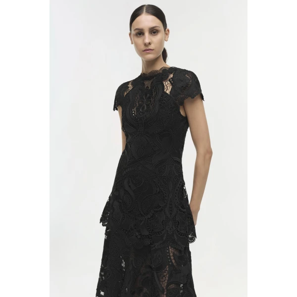 Simkhai Signature Laura Lace Dress in Black, view 3