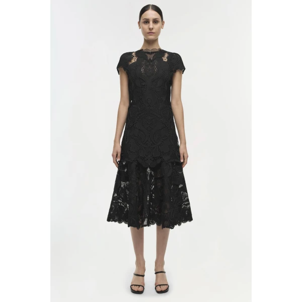 Simkhai Signature Laura Lace Dress in Black, view 7