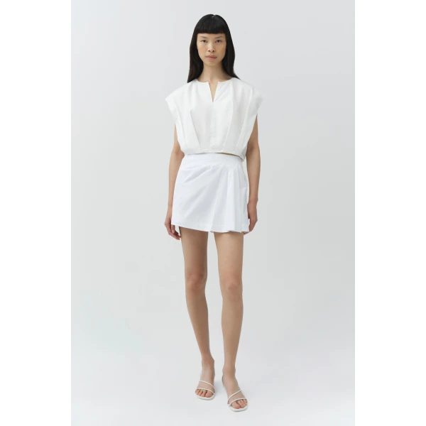 Simkhai Wrenli Cotton Pleated Top in White, view 6