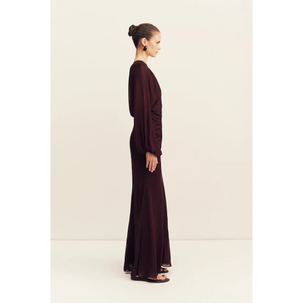 Shona Joy Amina Gathered Low Plunged Maxi Dress