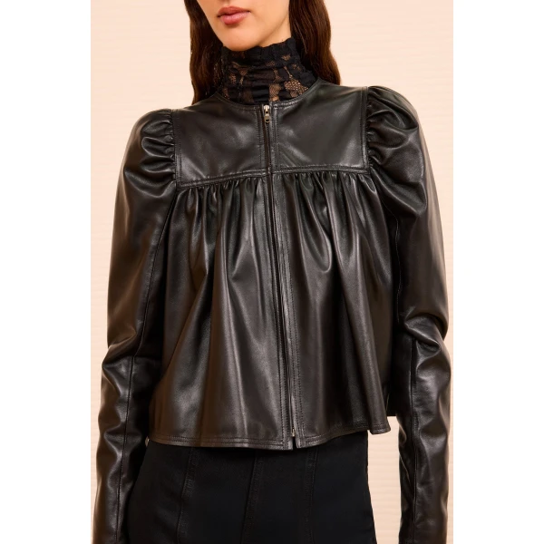 anouk zip up leather jacket noir