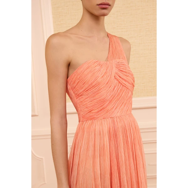 aureline silk one shoulder gown azalea
