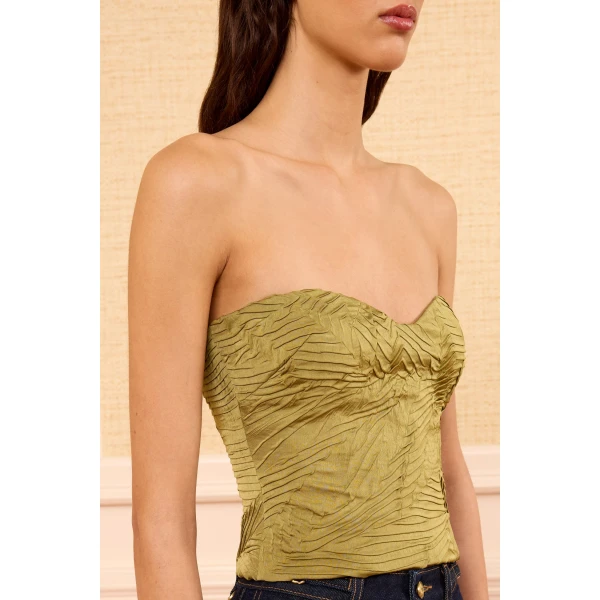 heleen satin cropped bustier top moss gold