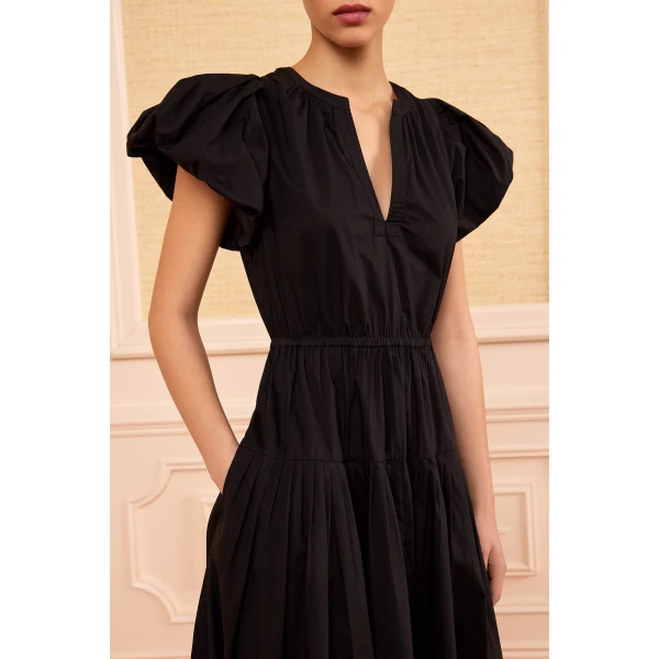 marin cotton midi dress noir