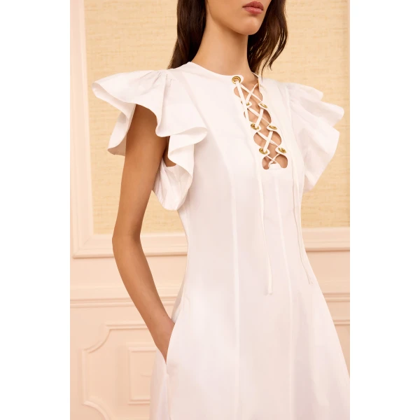 odessa cotton dress with lace up cowrie