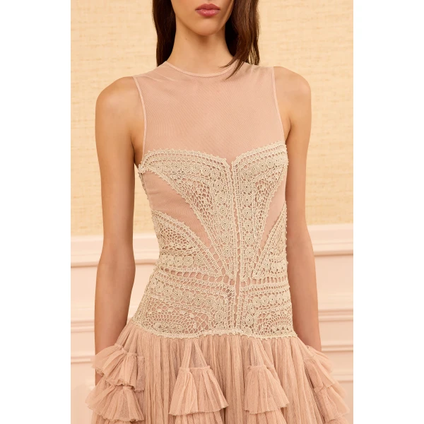 orla crochet & tulle dress sandstone