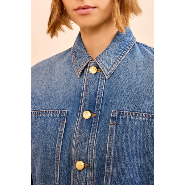 the arquette denim peplum jacket danube