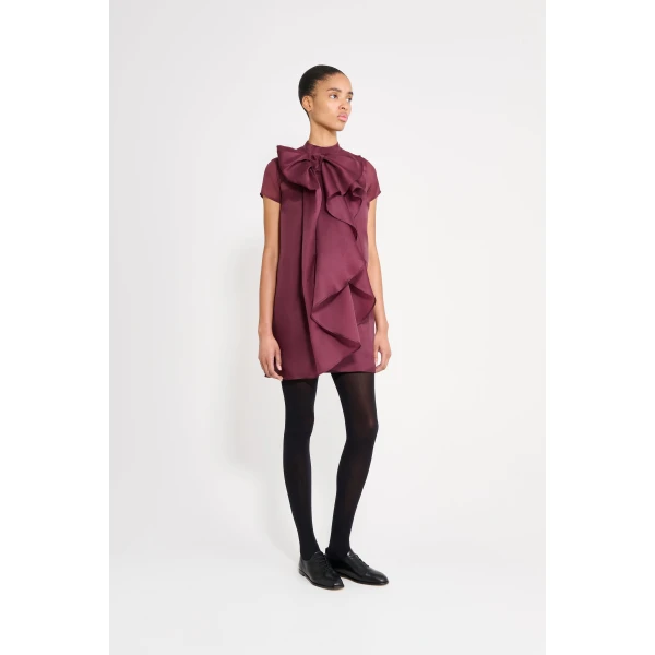 Viktor & Rolf Bow Volant Organza Dress in Burgundy, view 4