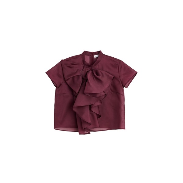 Viktor & Rolf Bow Volant Organza Top in Burgundy