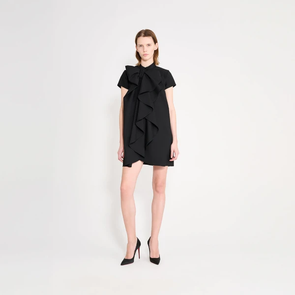 Viktor & Rolf Bow Volant Wool Dress in Black, view 6