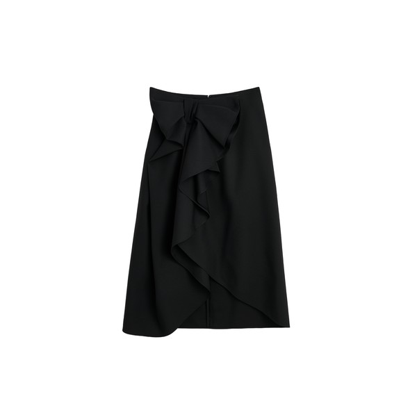 Viktor & Rolf Bow Volant Wool Pencil Skirt in Black