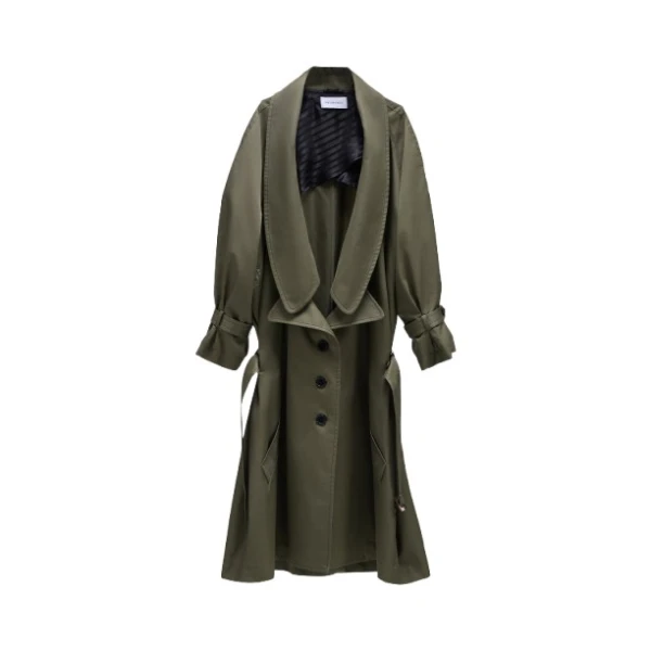 Dragged Gabardine Trenchcoat in Green