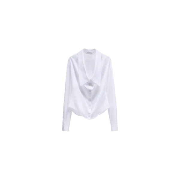 Dragged Neck Poplin Shirt in White