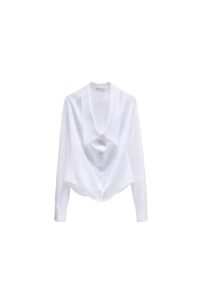Viktor-Rolf-Dragged-Neck-Poplin-Shirt-in-White93530_nobg Viktor & Rolf Dragged Neck Poplin Shirt